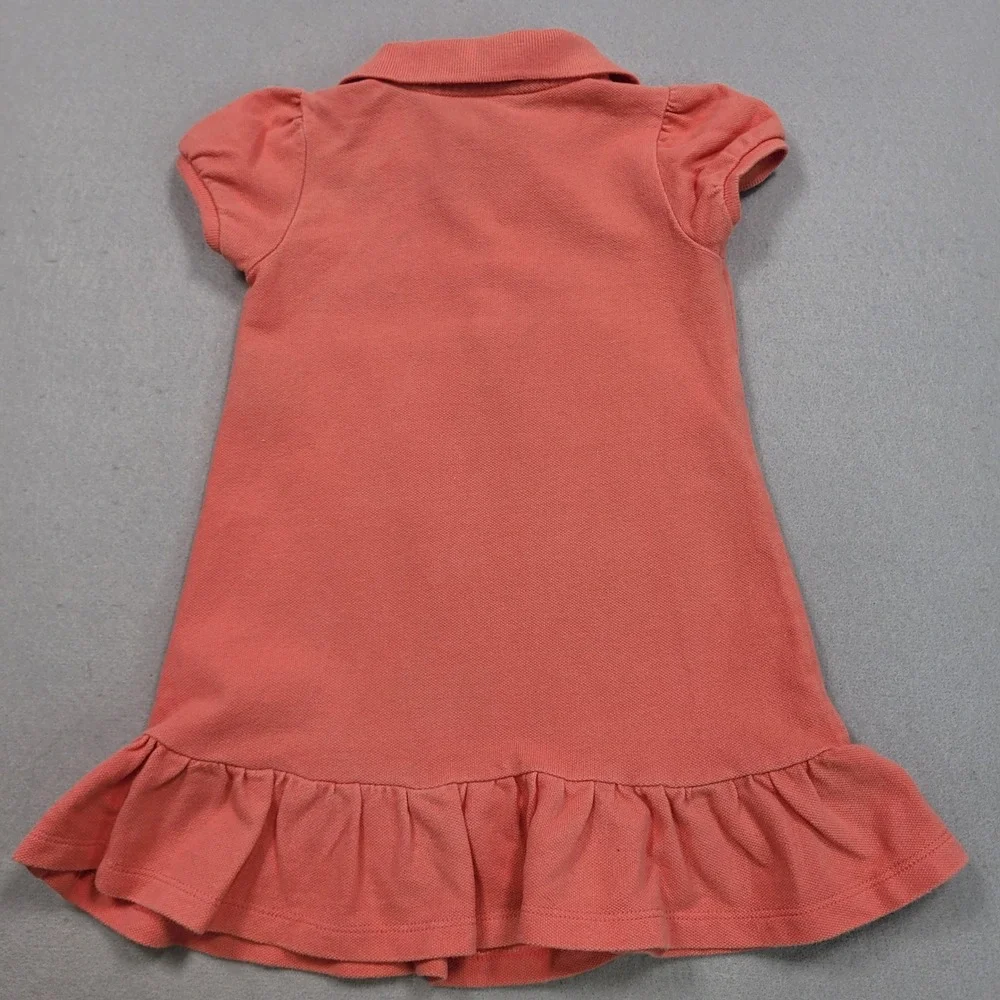 Ralph Lauren Girls 18M Pink Polo‎ Ruffle Hem Dress Big Pony Logo